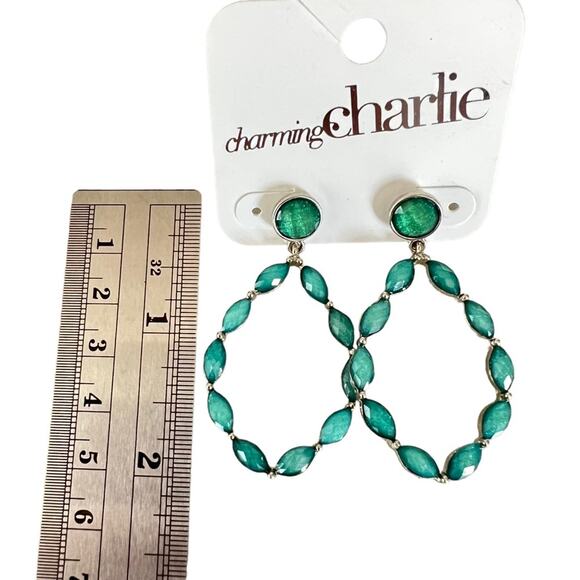 Charming Charlie turquoise rhinestone dangle earrings NWT - Picture 2 of 3